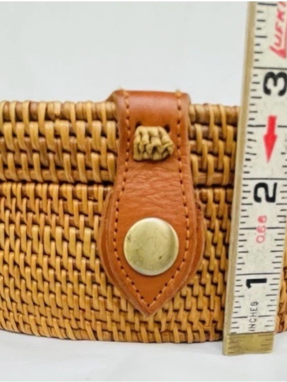 Woven Rattan Crossbody Bag with Yellow Batik Lining - Picture 6 of 7